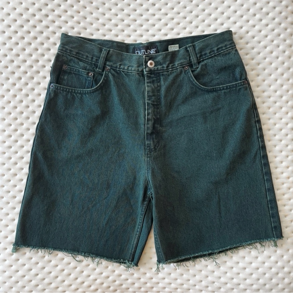 Vintage 90s high waist dark green denim cut off shorts / jorts